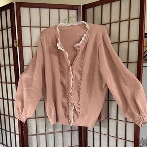 SHEIN Dusty Pink Ruffle Trim Knit Cardigan PTP 26 inches